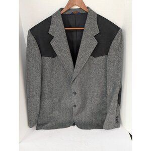 Pendleton Western Blazer Mens 46 Long Gray Wool Herringbone Sport Coat Full Yoke